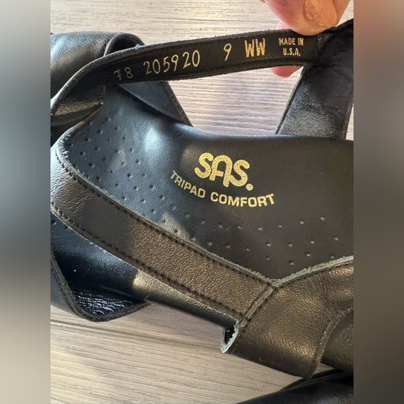 SAS TriPad Caress Sandals Strap Slingback Wedge Sz 9 WW Black Leather Comfort - Picture 7 of 9